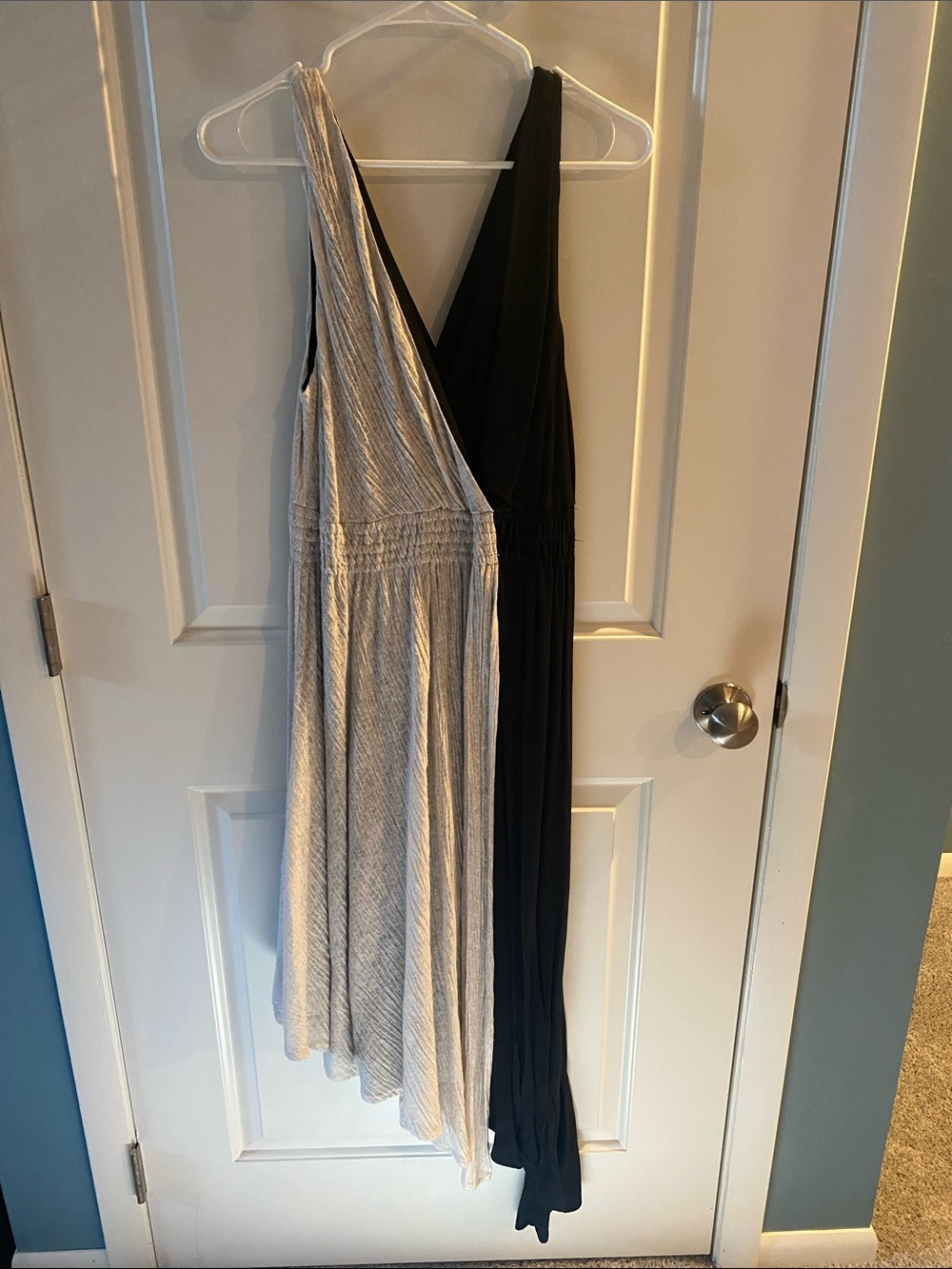 Maeve Asymmetrical Sleeveless Dress in Black and Light Gray/Cream